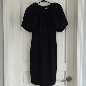 Elegant Calvin Klein Black Dress with Puff Sleeves